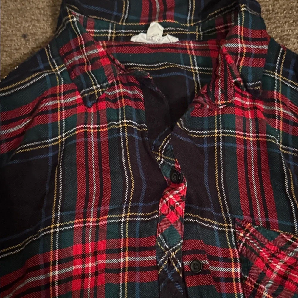 beachlunchlounge Women's Red and Black Plaid Button Down Shirt - Picture 3 of 7